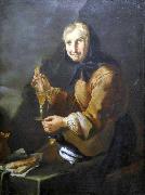 Giacomo Francesco Cipper Old woman with a glass and a magpie Spain oil painting artist